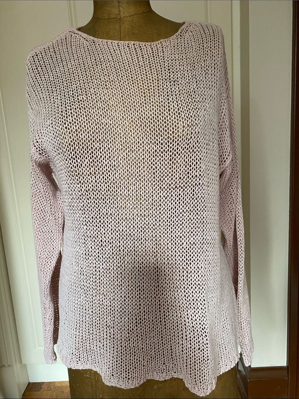 DKNY Light Pink Open-Knit Crewneck Sweater